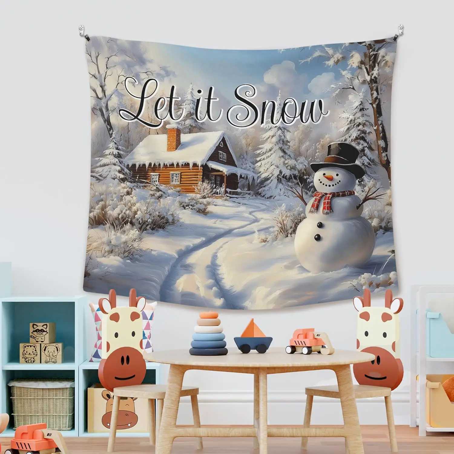Christmas Snowman Wall TapestryLet It Snow Winter Wall Tapestry Hanging for BedroomFarmhouse Country Winter Cozy Xmas HolidayM251125
