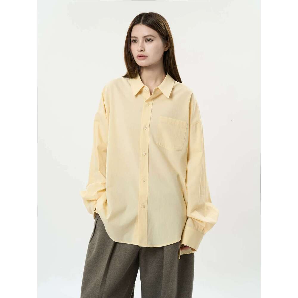 Spring And Autumn Women's Casual Solid Color Collar Long Sleeve Loose Shirt
