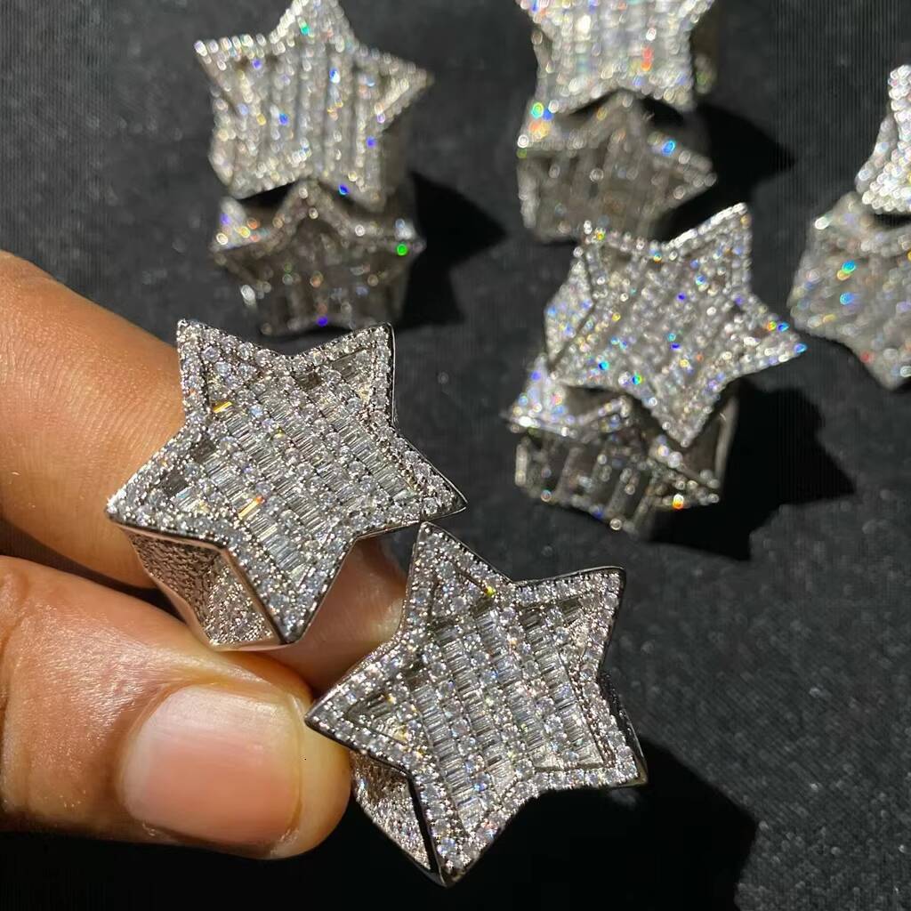 Wholesale Factory Price VVS Moissanite Ring 925 Silver Iced Out Moissanite Diamond Cuban Rings Moissanite Hip Hop Ring