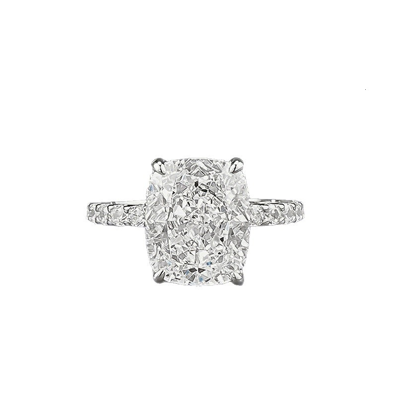 European and American new 925 silver fat square ice flower high carbon diamond ring, fashionable and simple ring ring