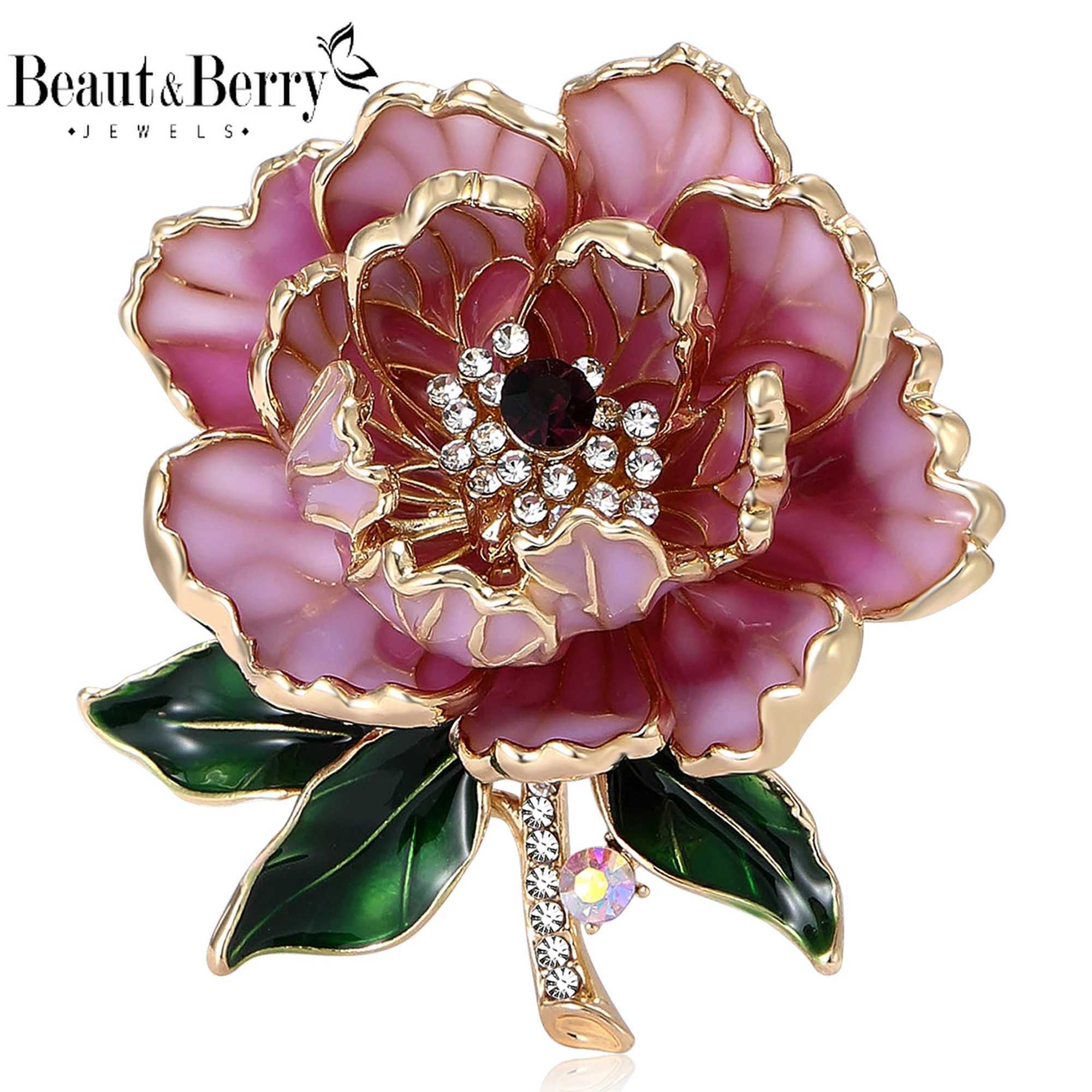 BeautBerry TrenDY Luxury Peony Flower Brooches for Women Unisex Plant Pins Friends Party Gifts Banquet AccESSories J251125