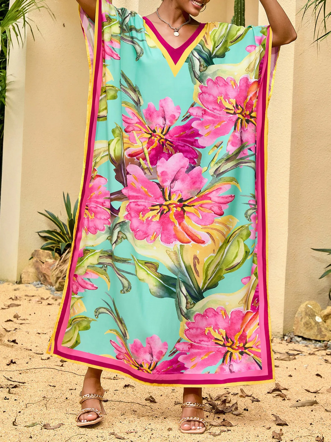 Girl Summer Beach Bohemian Flower Pattern VTie Side Seam Resort Ski Bikini Shirt 250422