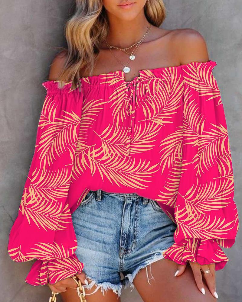 2023 New Spring One Word Collar Horn Sleeve Long Sleeve Lace up Shirt for Women