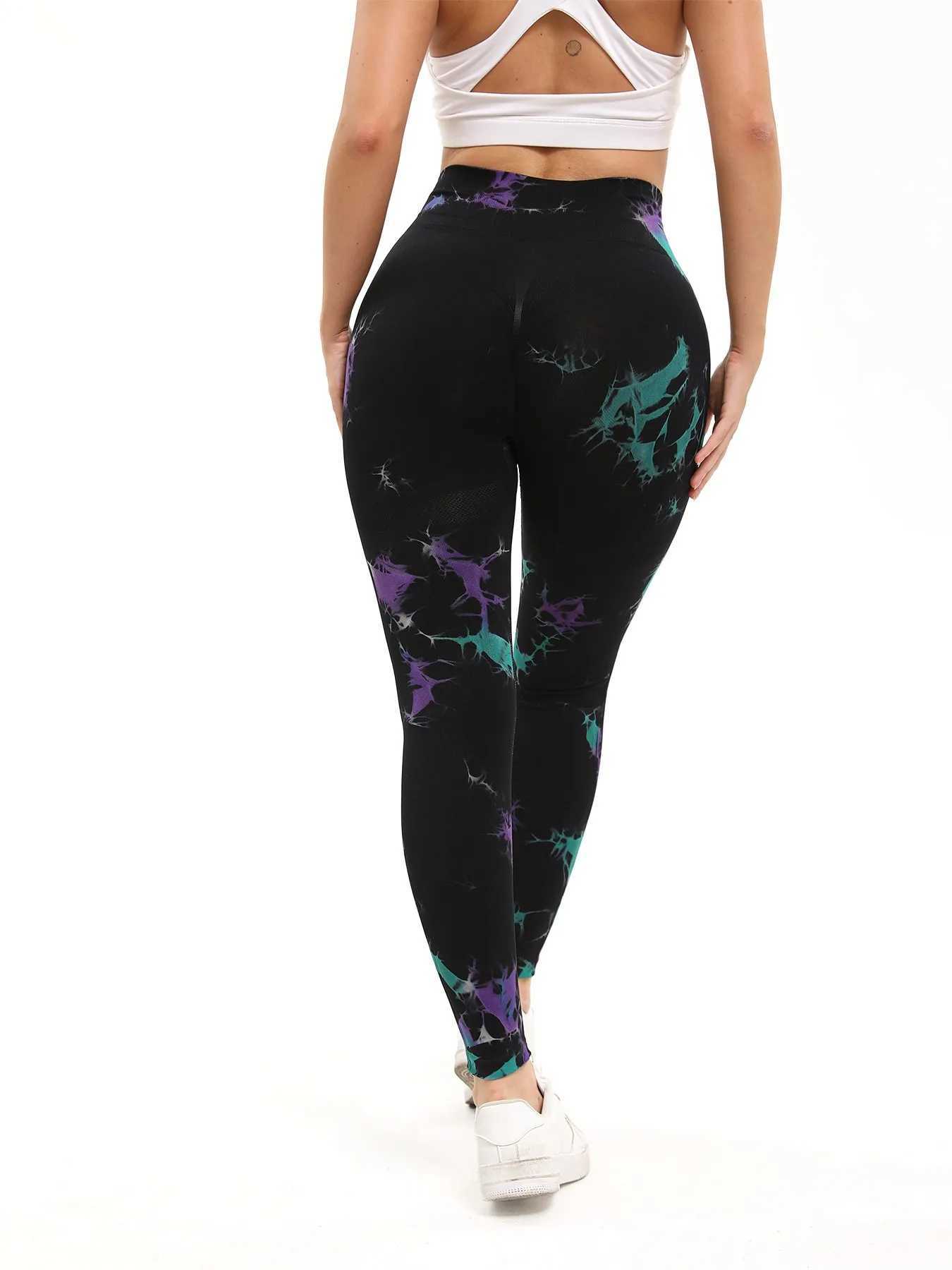 Womens new two tone tie dye printed yoga pants for quick drying seamless high waist and hip lifting training running and fitness pantsC250425
