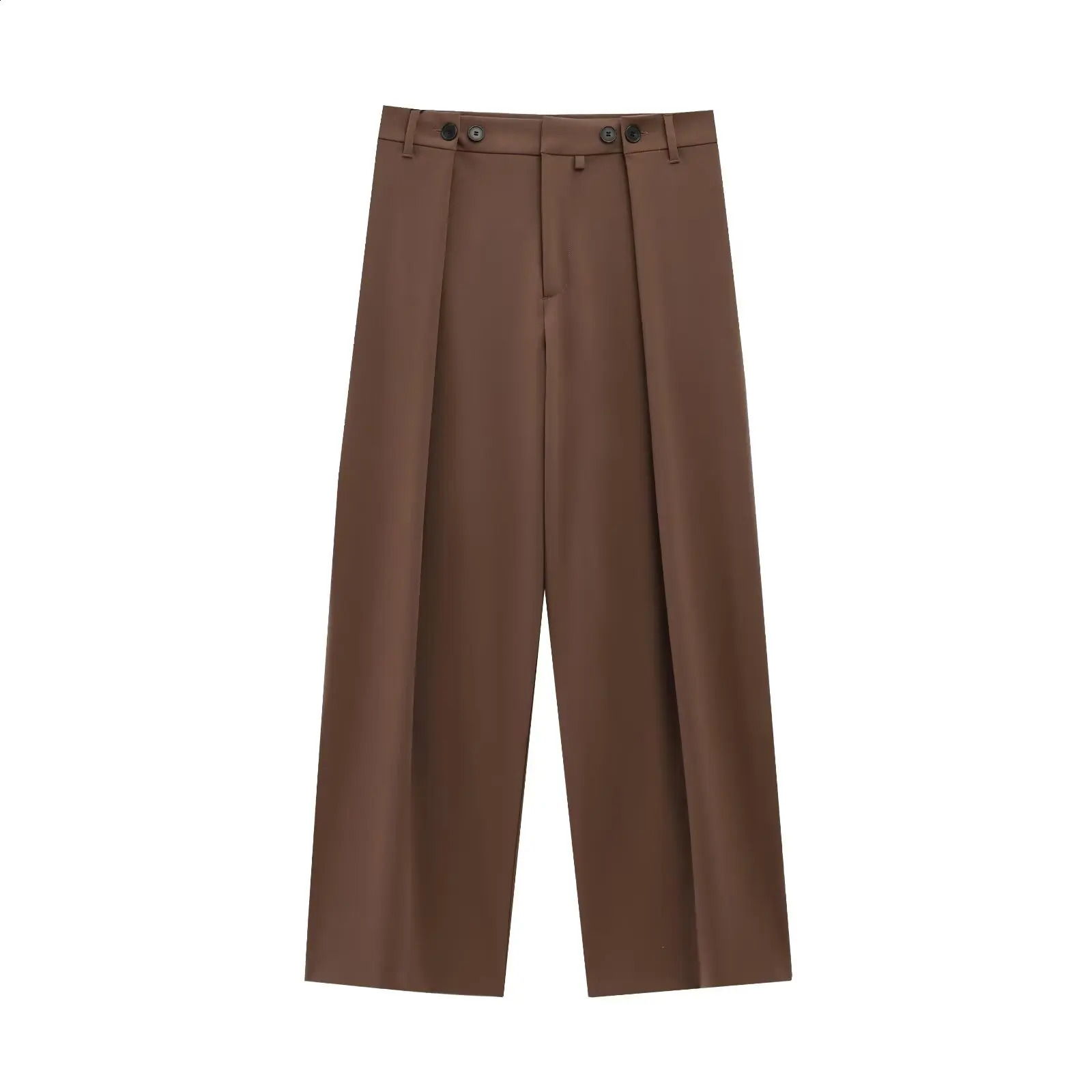 PB ZA 2025 Womens Brown Set with Belt Jacket and High Waist Wide Leg Mens Style Unique Appearance 250414Z