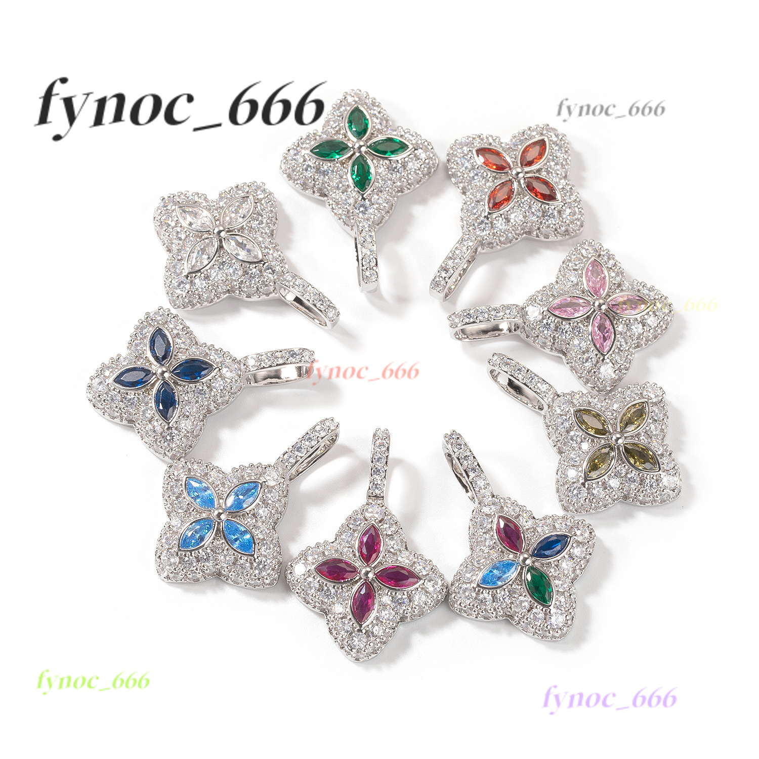 Iced Out Luminous Colored moissanite Clover Pendant Blue Marquise Motif Infinity Pendant