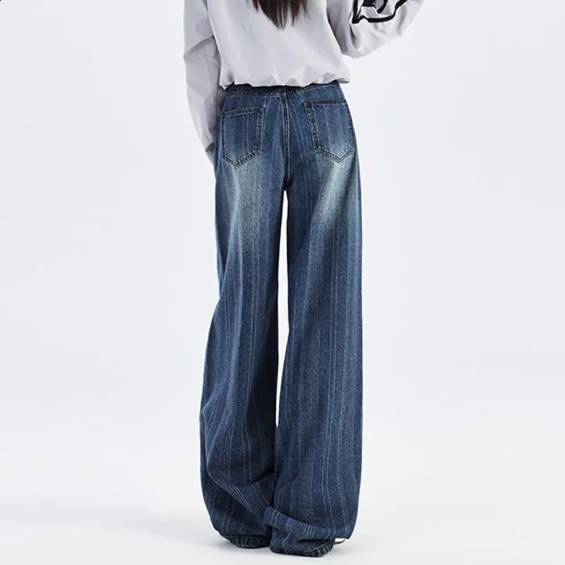 Wxw2847 SpringSummer Retro Long Denim Jeans Loose Wide Leg Mid Waist Boyfriend 250417