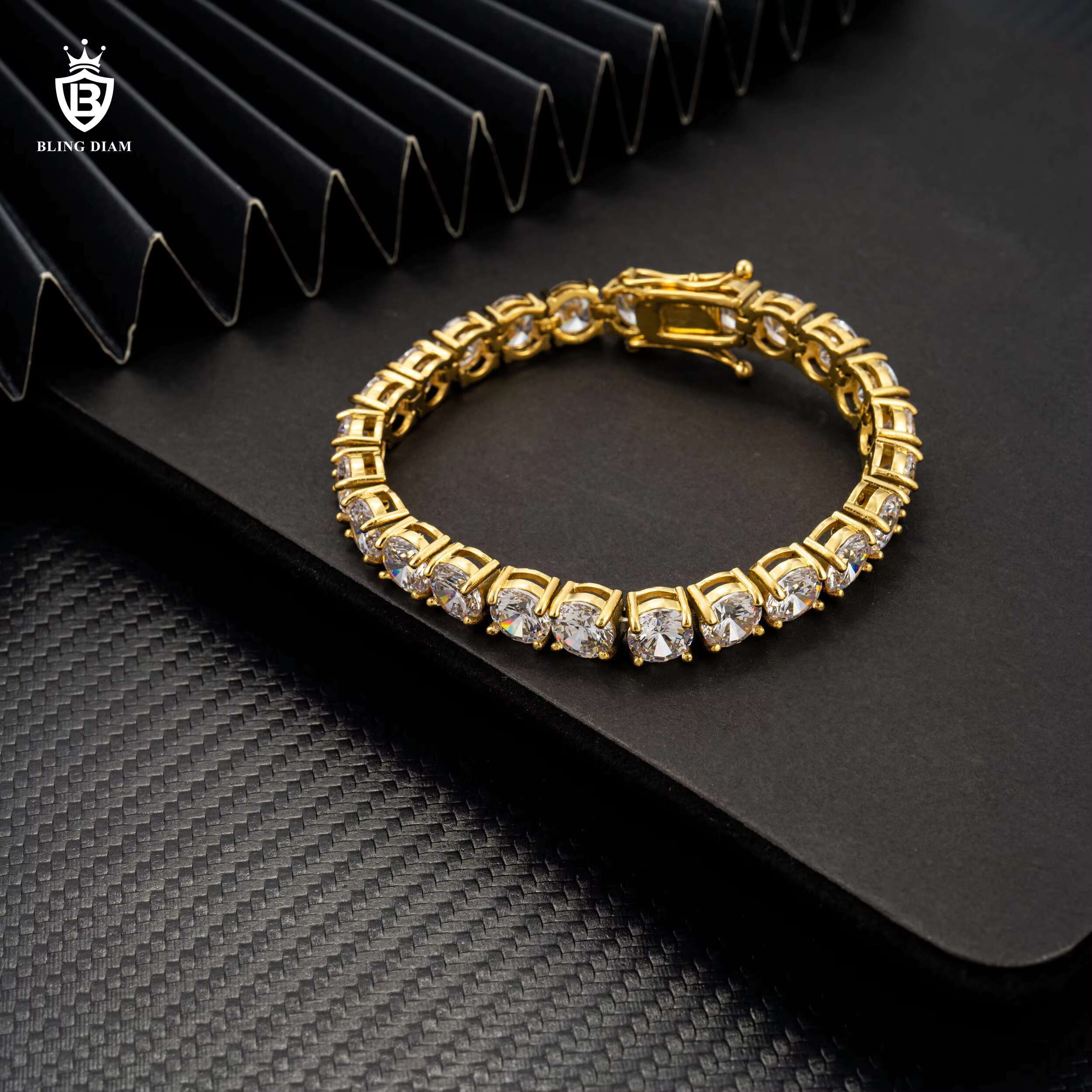 Wholesale Fine Jewelry Cubic Moissaniteia 8mm Hip Hop Tennis Chain Men Stainless Steel Tennis Bracelet