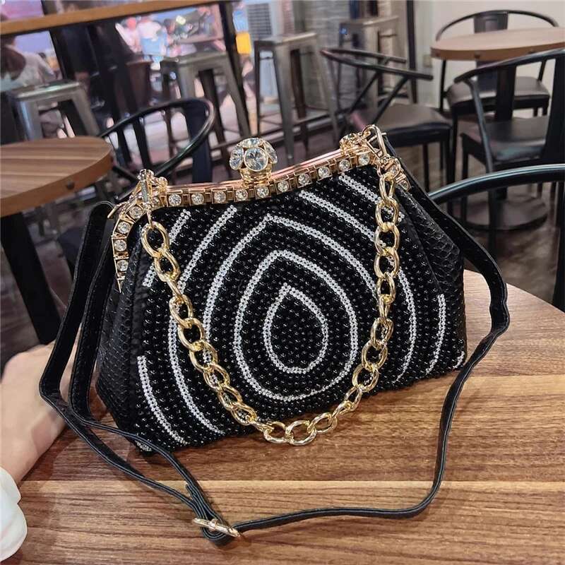 Spring and autumn new metal frame pearl dia rhinestone clip handbag daily large-capacity one-shoulder cross-body women's bag