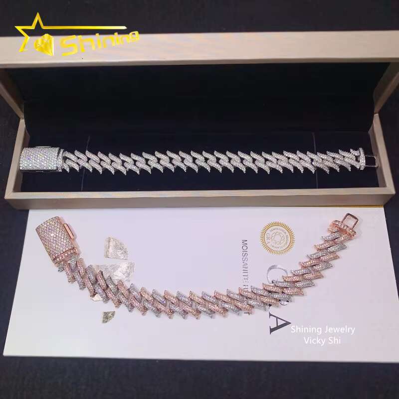 Pass Diamond Tester High Quality Men Moissanite Cuban Bracelet Fashion 15MM 925 Sterling Silver Iced Out Cuban Link Chain