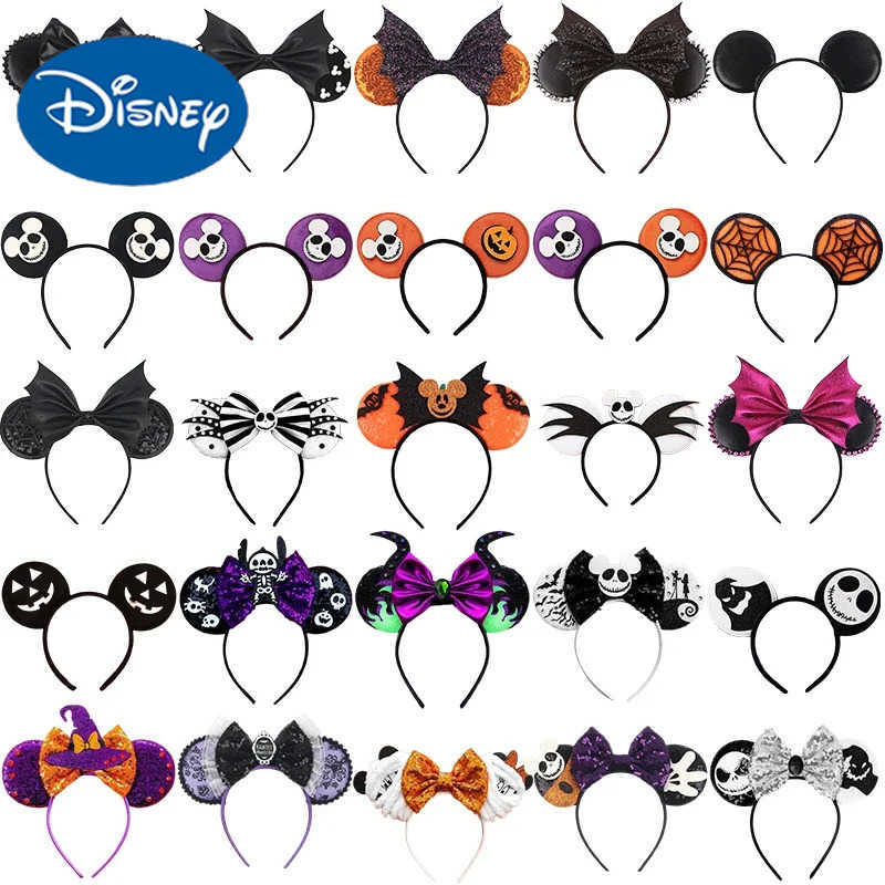 Disney Bat Skull Ear Headband Adult Children Role Play Halloween Witch Hair Girl Ghost Bow Party Hair Accessories X250425