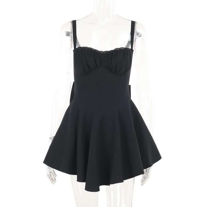 Dongdumaoyi Townlike Waist Wrap A Line Dress Women Spaghetti Strap Mini Spring Summer Bow Backless Nightclub Sexy Party Dresses