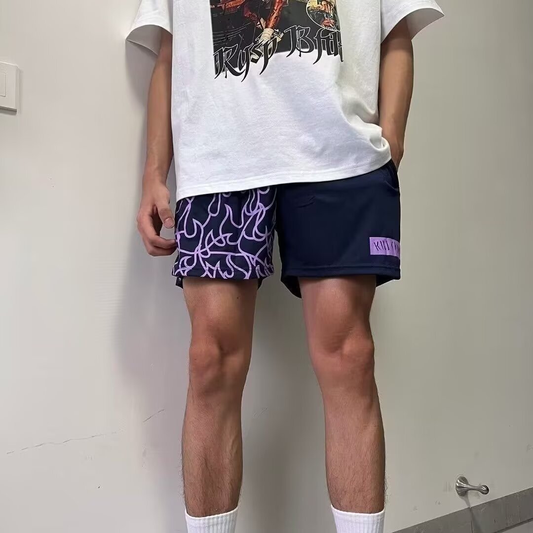 Summer printed American shorts for men's basketball, breathable quick drying running shorts, high street loose casual pants, trendy