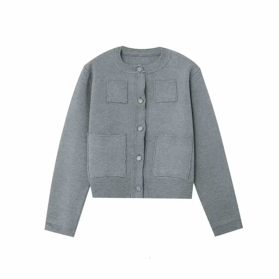 Womens Knitted Cardigan with Shoulder Pads Long Sleeve Round Neck Spring New Style Knitted CardiganT251125