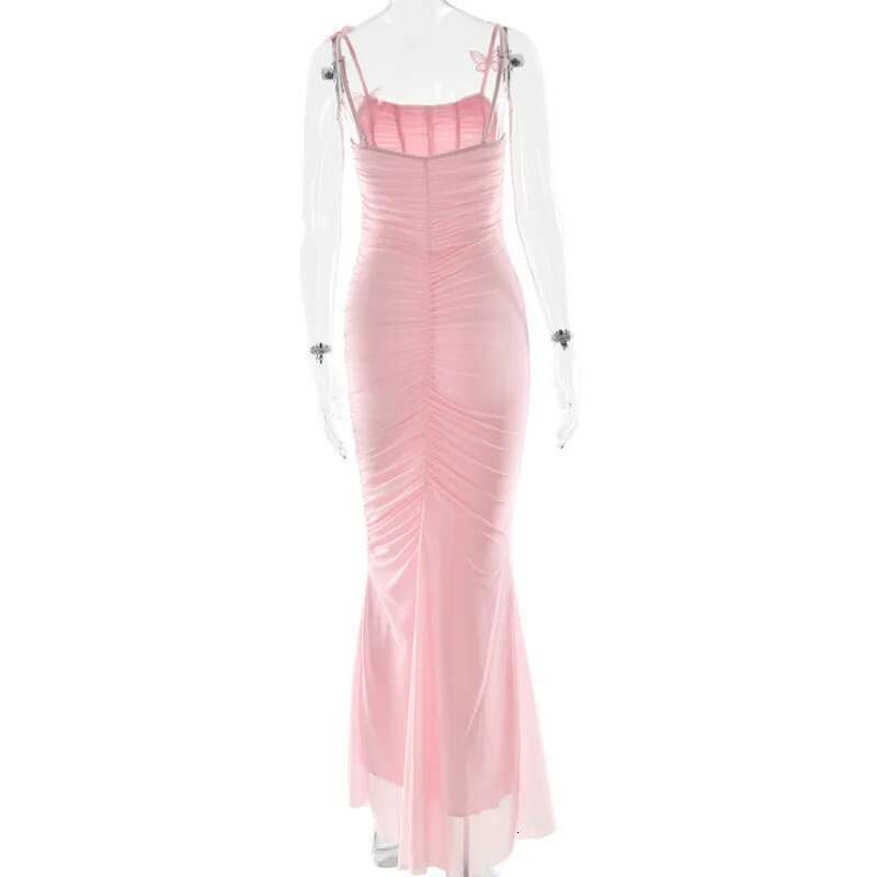 Dongdumaoyi Townlike Maxi Long Slim Bodycon Dress Women Spaghetti Strap Spring Summer Mesh Nightclub Sexy Party Dresses