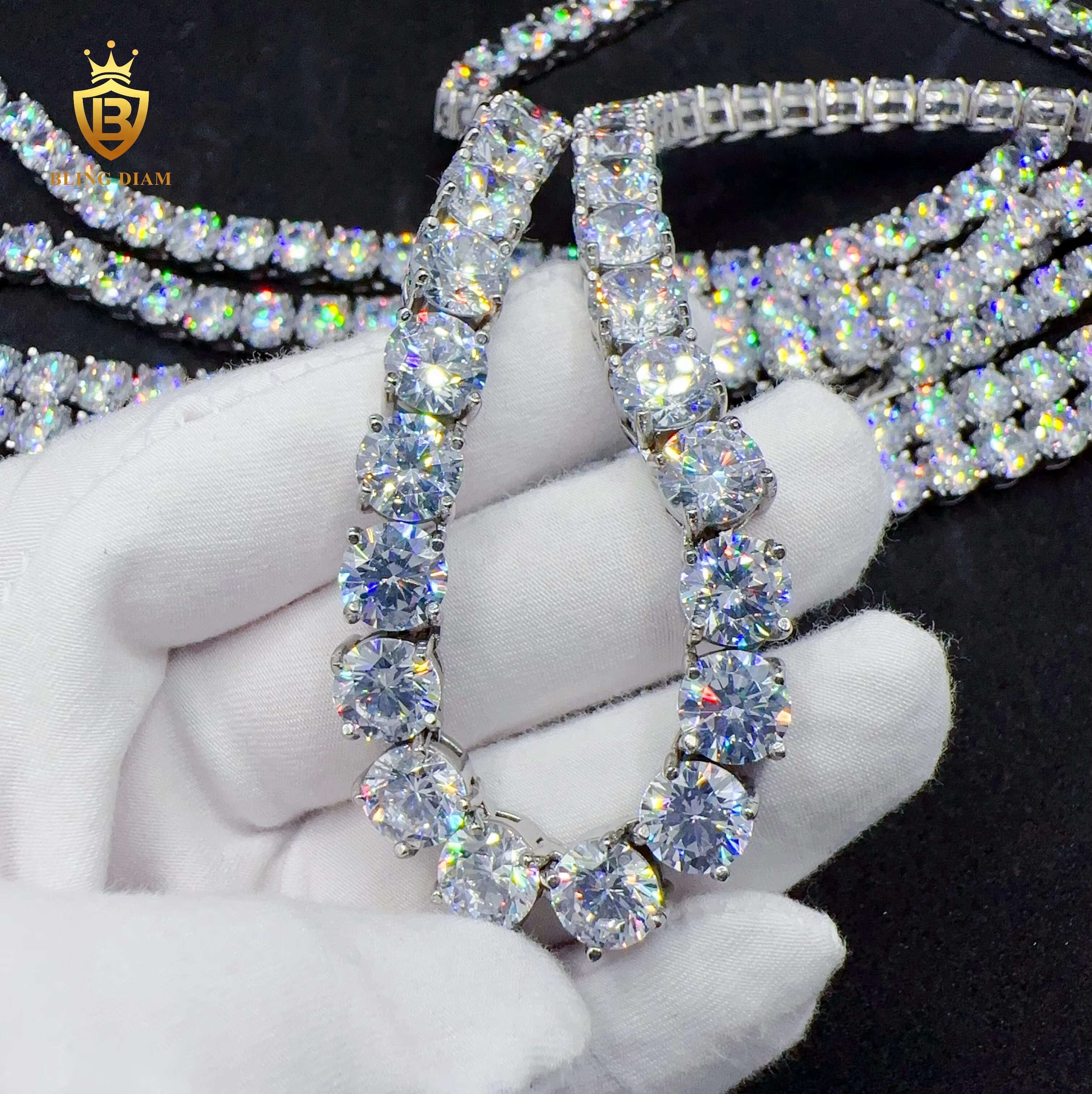 Fashion 5A+ Moissanite Diamond 316L Stainless Steel Necklace 8mm Tennis Chain Hiphop Chains for Men