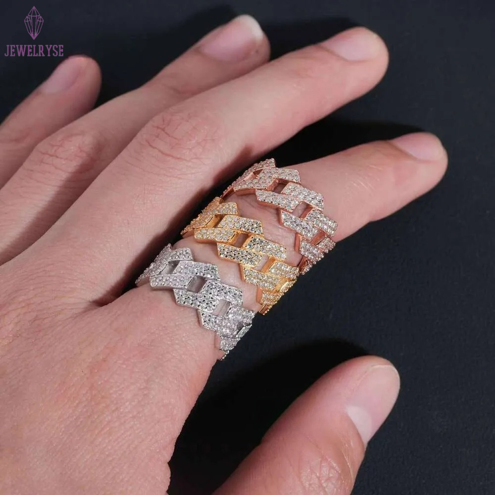 Factory Direct High Quality Hip Hop Two Row Sterling Sier Moissanite Iced Out Cuban Ring