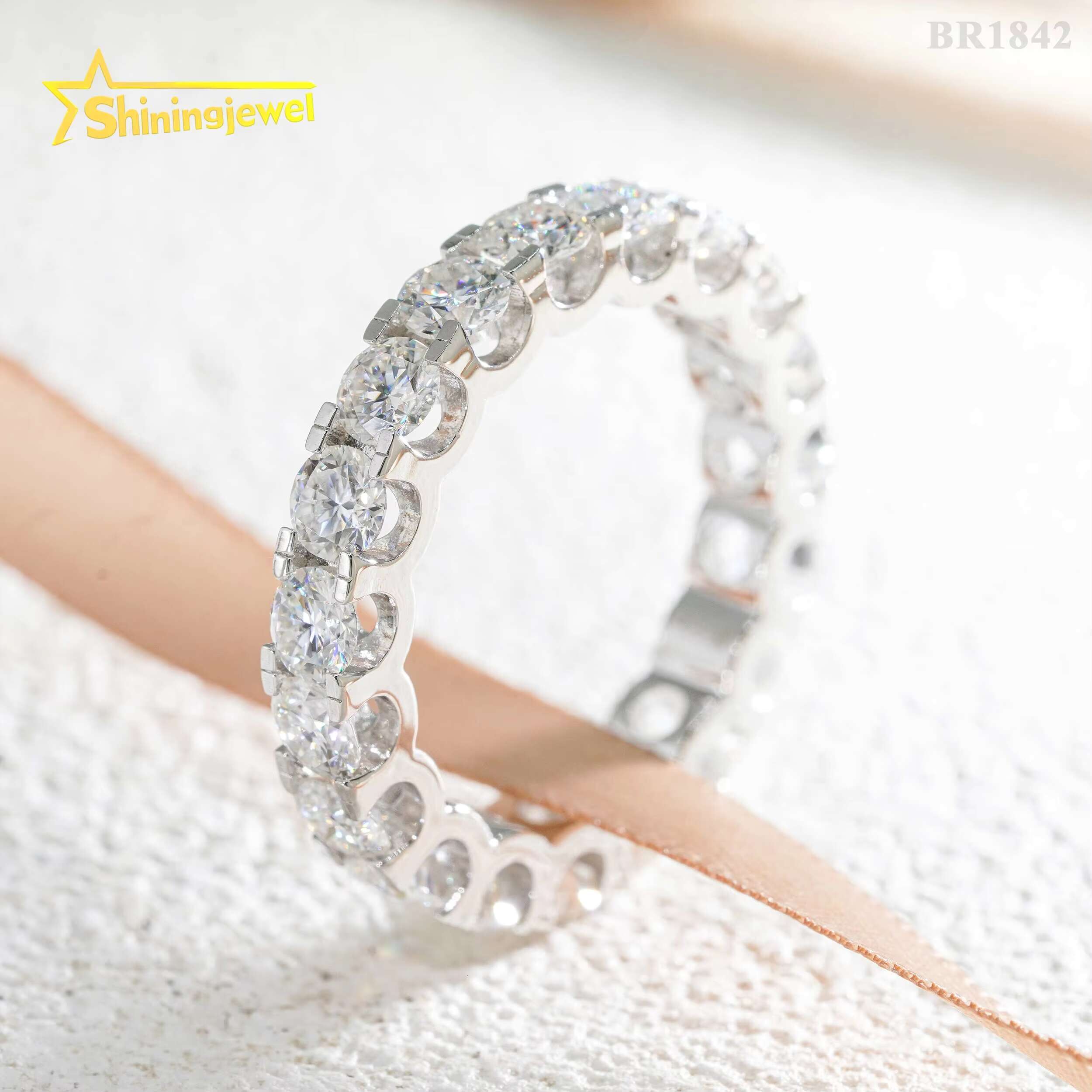 Ready to Ship S925 Silver Iced Out Diamond 4MM 5MM 6.5MM VVS Moissanite Ring Custom Women Eternity Rings