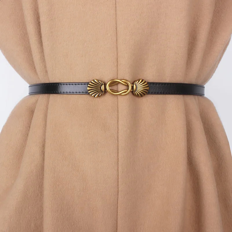 Maikun playful leather thin belt suitable for womens simple fully matched belt metal buckle belt 250422