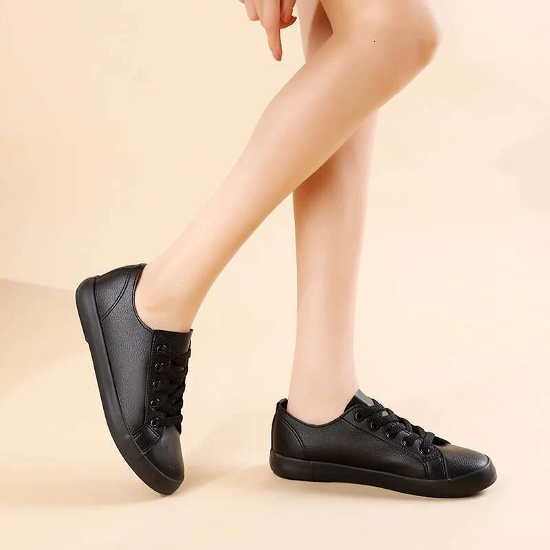 Spring and summer new leather small white ultra-fiber breathable casual men's lace-up flat large size women's shoes
