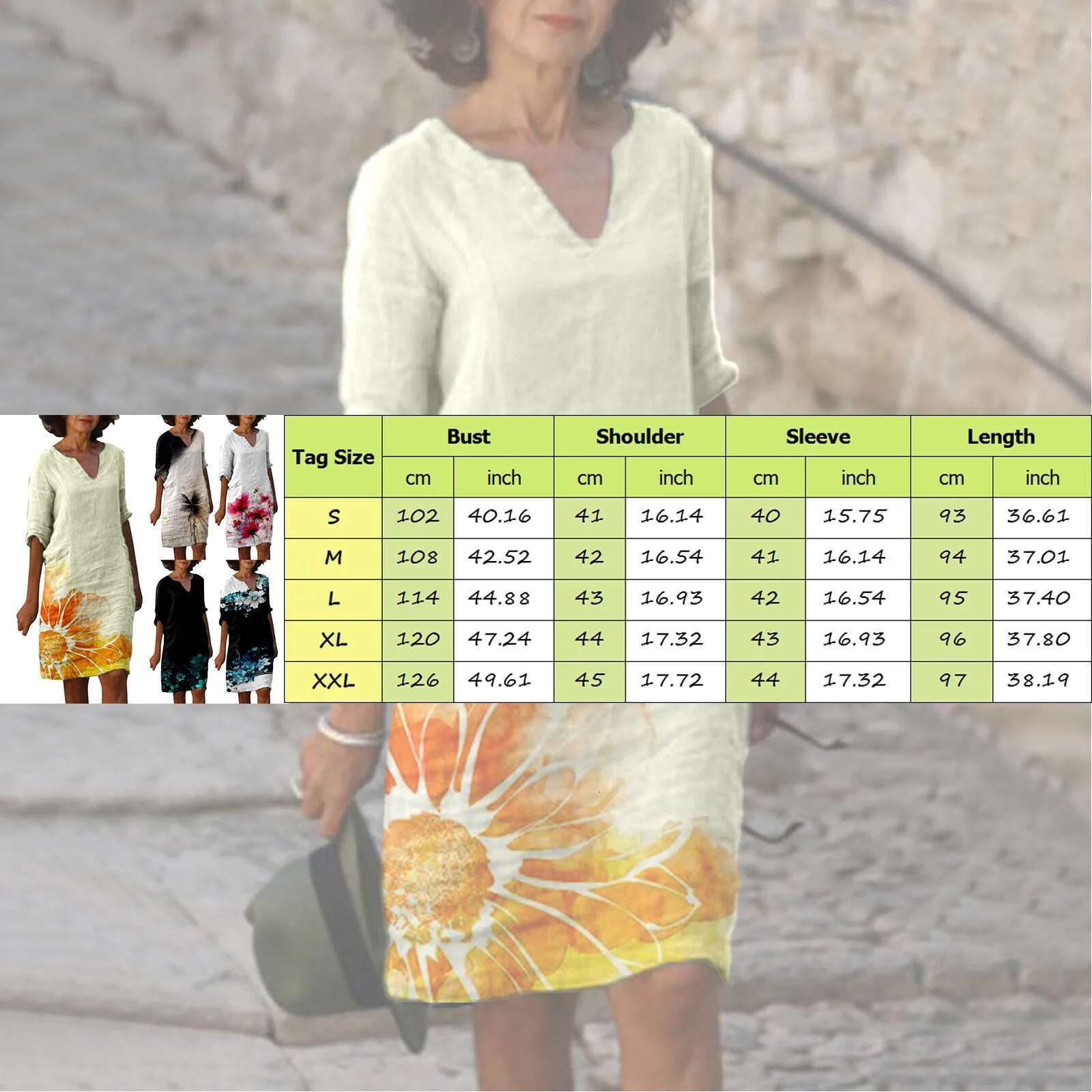 Dongdumaoyi Floral Printed Linen Dress Quarter Vintage Casual V Neck Loose Waist Midi Beach Women Clothing Robe Polyester Vestidos