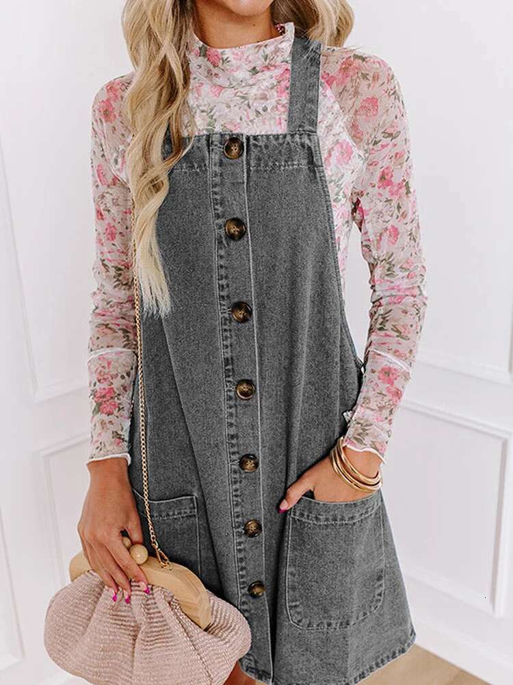 Dongdumaoyi Autumn New Denim Brace Fashion All Match Loose High Waist Short Skirt Women S Clothing Dress D