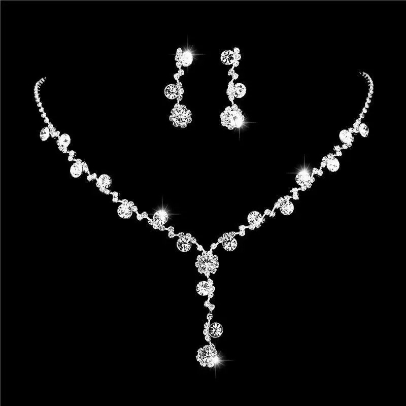 Exquisite Super Sparkling Crystal Necklace and Earrings Set Bridal Jewelry Wedding Dress Accessories Evening Party Earrings251017