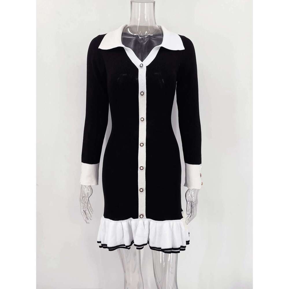 Ruffled Bow Knit Mini Women's Summer Backless Contrast Cardigan Lace-Up Elegant Female Knitwear Bandage Dress