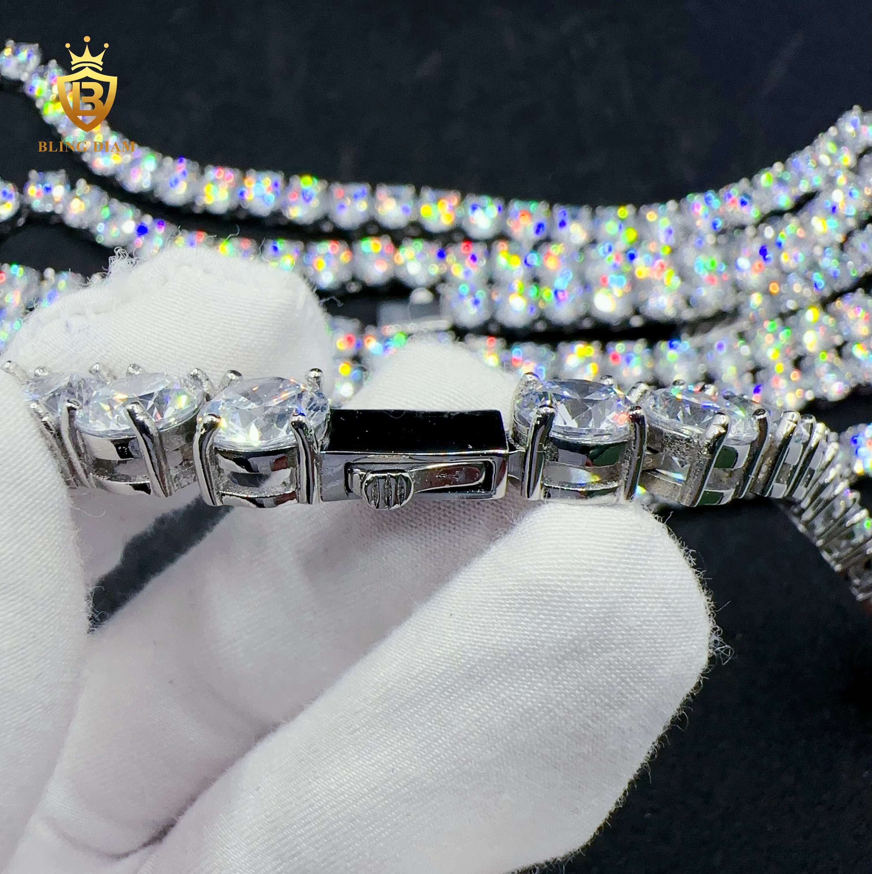 Fashion 5A+ Moissanite Diamond 316L Stainless Steel Necklace 8mm Tennis Chain Hiphop Chains for Men