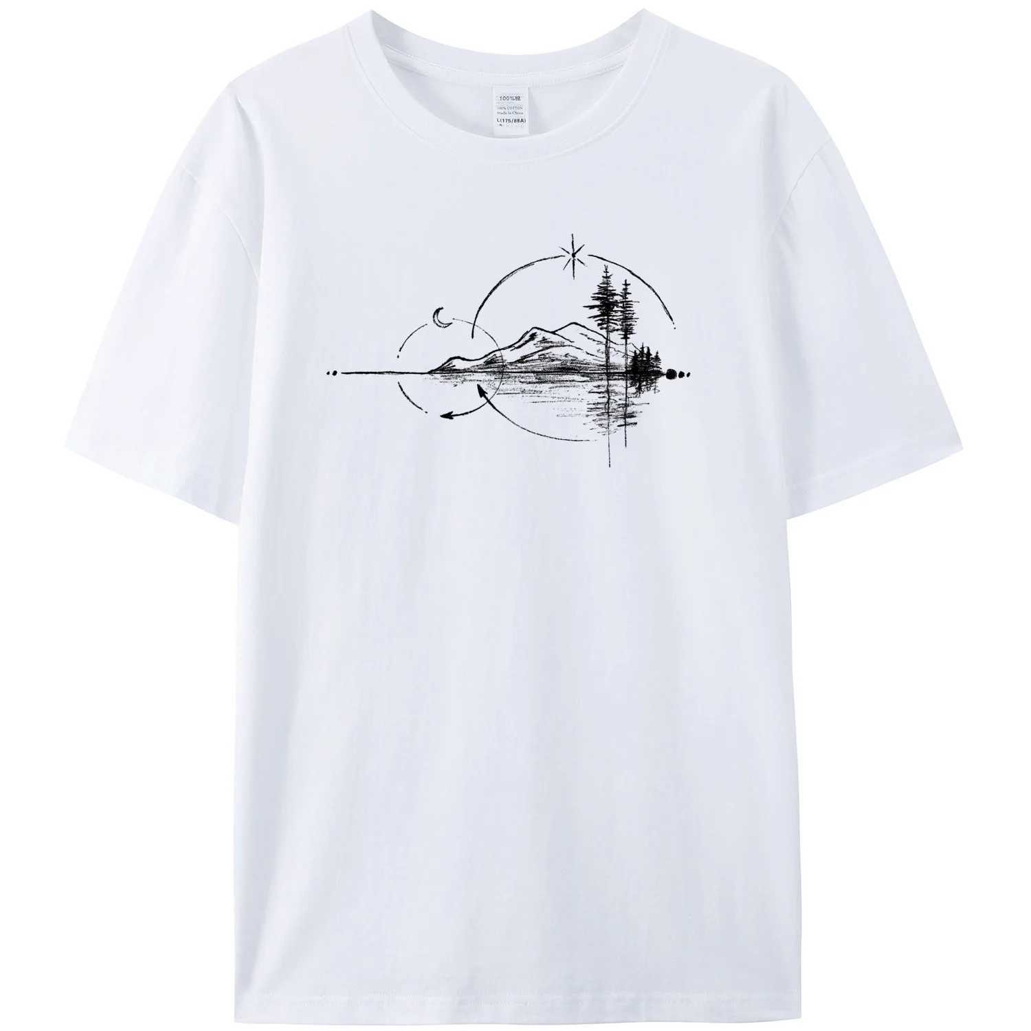 Mens Geometry Mountain Short sleeved Printed Casual T-shirt 180GMS 100% Cotton Funny Graphic Outdoor Natural Summer T-shirt W250425