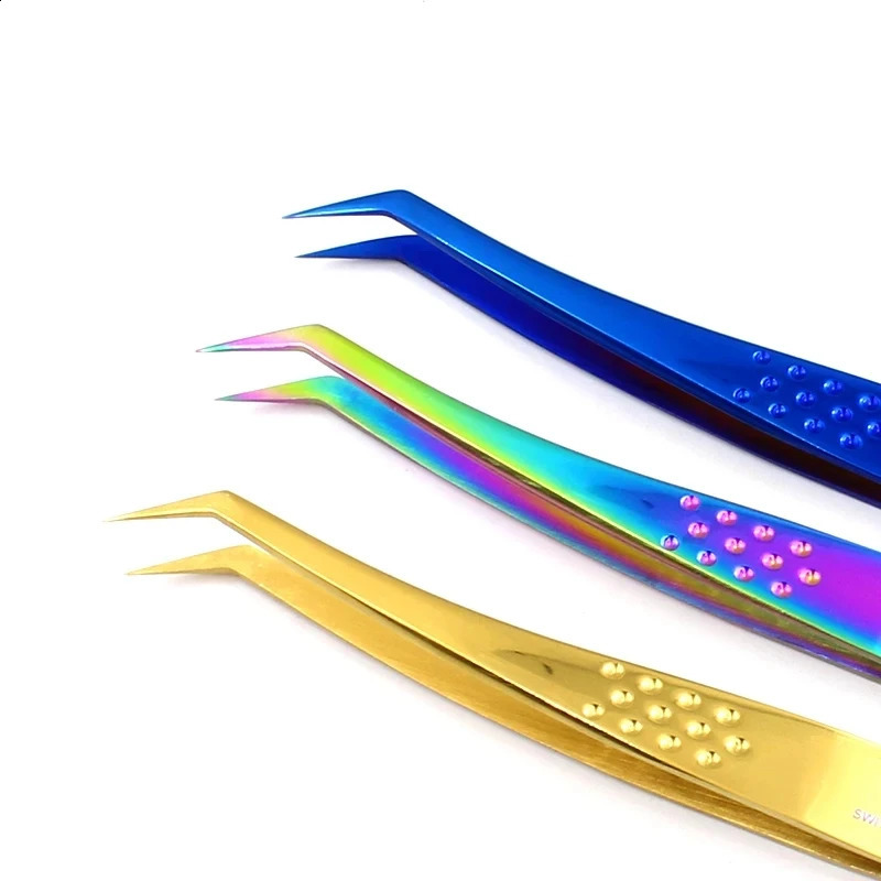 VETUS Colorful Ultra-Rigid Curved Stainless Steel Eyelash Extension Tweezers Anti-Static Lashes Tweezers for Beauty Watch Tools 250422