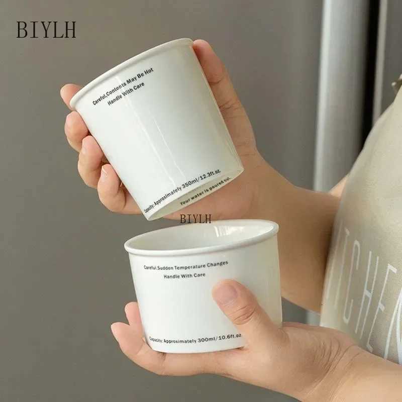 330 ML Ceramic Mug Simple Letter Coffee Cup Creative Imitation Paper Design Office Drinking Water Household Breakfast Milk Cup Y251125