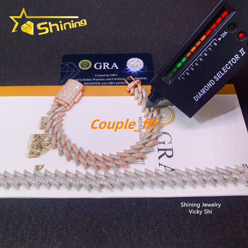 Pass Diamond Tester High Quality Men Moissanite Cuban Bracelet Fashion 15MM 925 Sterling Silver Iced Out Cuban Link Chain