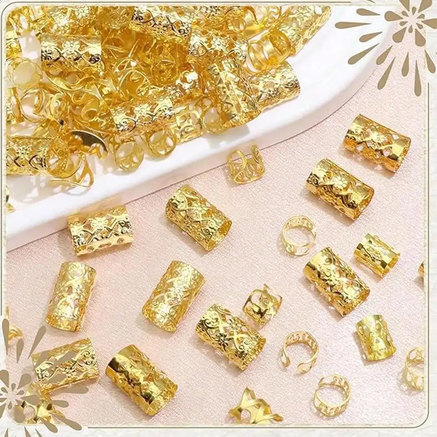 40 pieces of alloy hair jewelry cuffs used for braids metal feather locks beads cuff rings and versatile braid accessories 250417