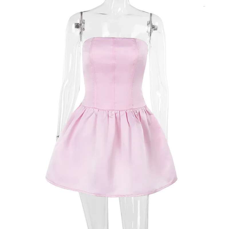 Dongdumaoyi Townlike Waist Wrap A Line Pleated Dress Women Strapless Mini Spring Summer Backless Nightclub Sexy Party Dresses