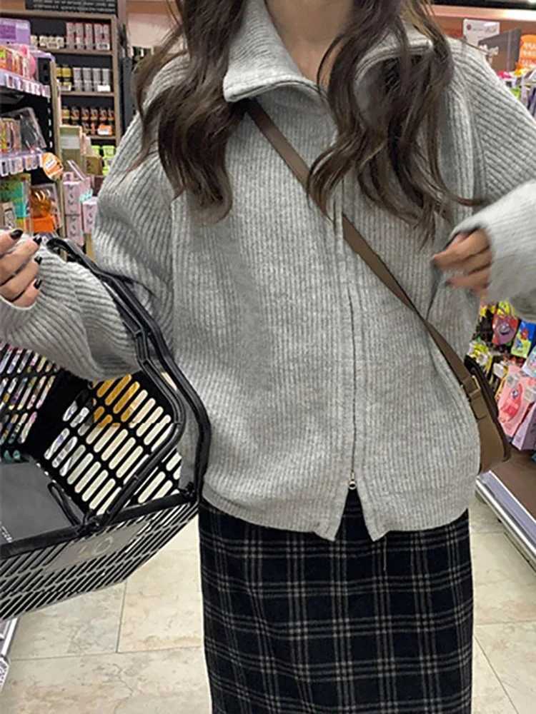 Zippers Sweater Cardigan for Women jacket tricots Coat Knit Outerwears Autumn Winter 2025 Woman Fashion Knitwears CardiganT251125