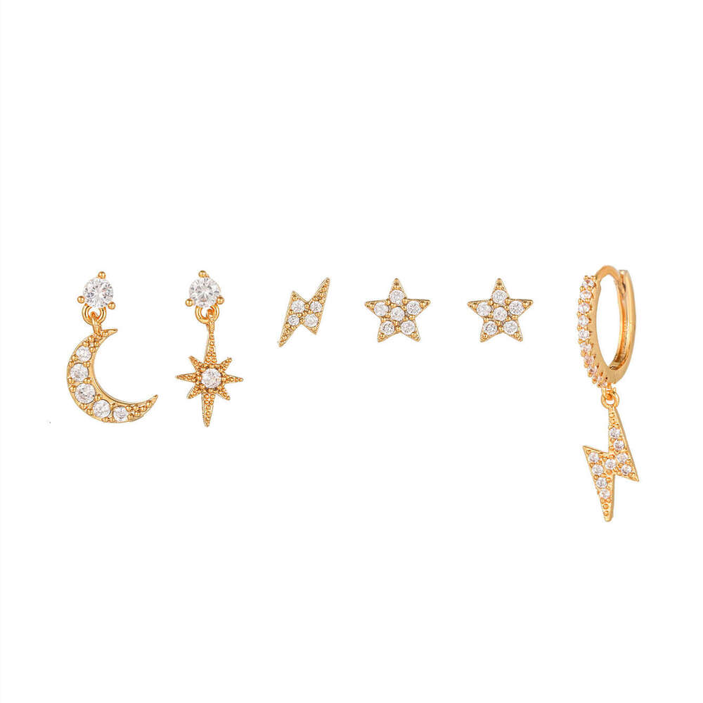 Moon Chain tassel Hexagram Star Personalized Fashion Zircon Earnail Set Women's Eardrops Earrings
