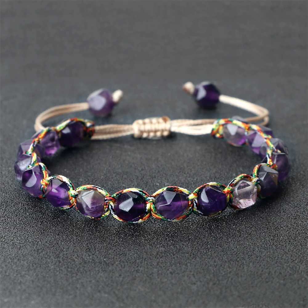 Women Diamond Cut Crystal Bracelet Natural Tiger Eye Stone Waxed Thread Bangle Handmade Beads Wristband Fashion Jewelry Men Gift J251125