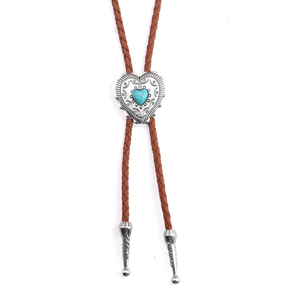 Punk denim bolo tie fashion personality love blue turquoise leather rope sweater chain alloy pendant