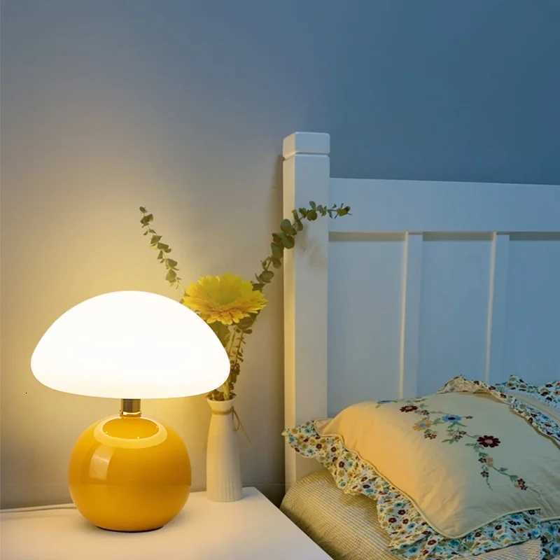 Mushroom small table lamp Cute cream colorful ceramic table light lamp kids bedroom night lighting home decor room accessoriesM251125