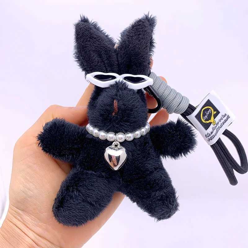 15cm Cartoon Black Rabbit Pendant Plush Doll Animal Rabbit Love Eyes Keychain Backpack Pendant Car Hanging for Girl Women GiftsXJ251125
