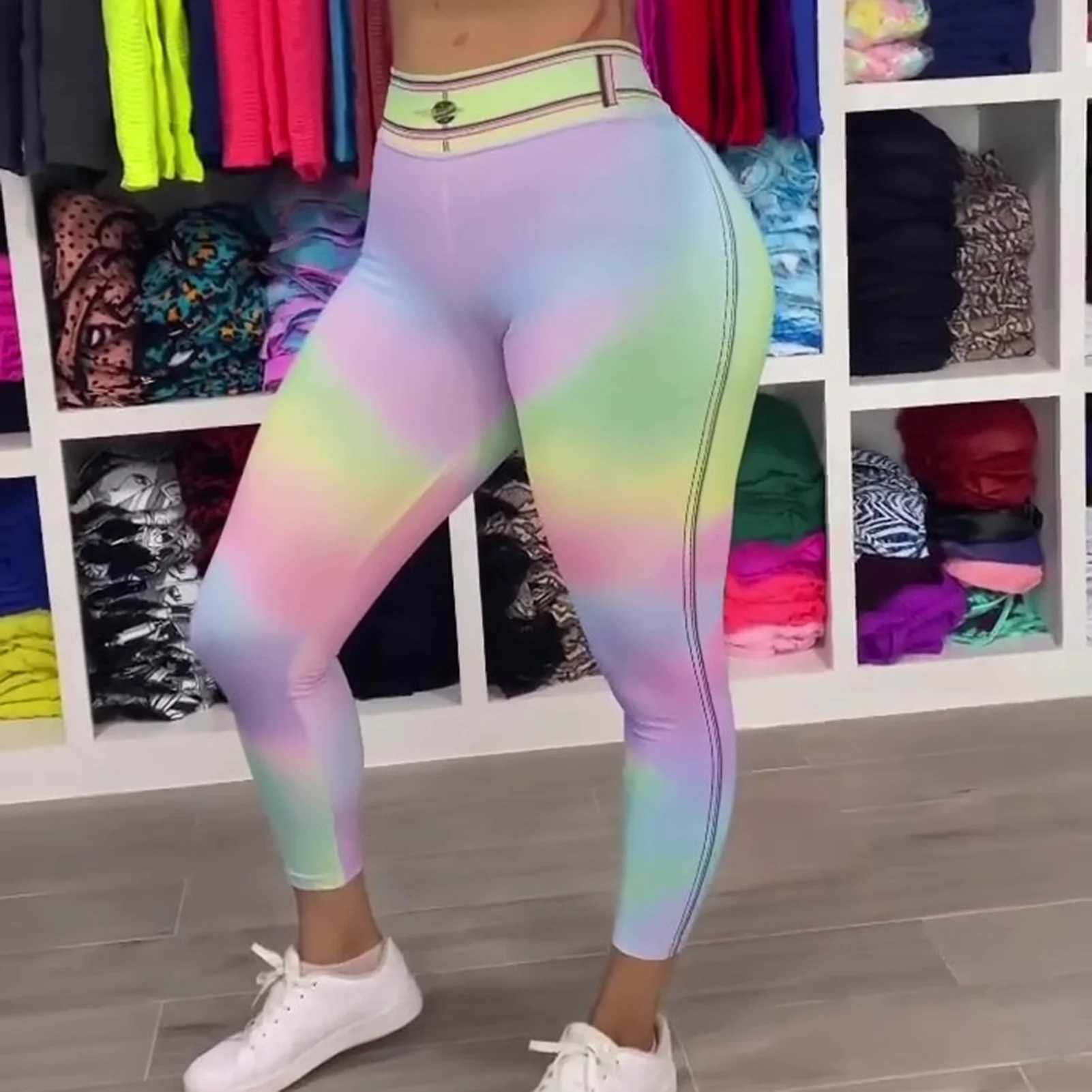 Womens colored denim nude yoga pants womens running and fitness pants are suitable for friends to wear at gatheringsC250425