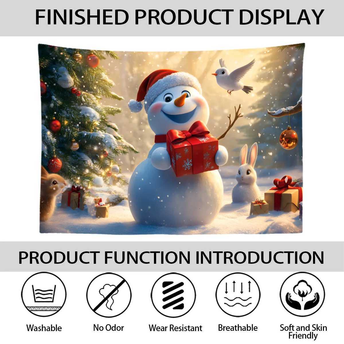 1pc Christmas Snowman Printed Tapestry Multi Size Living Room Bedroom Wall Decoration Machine Washable Background ClothM251125