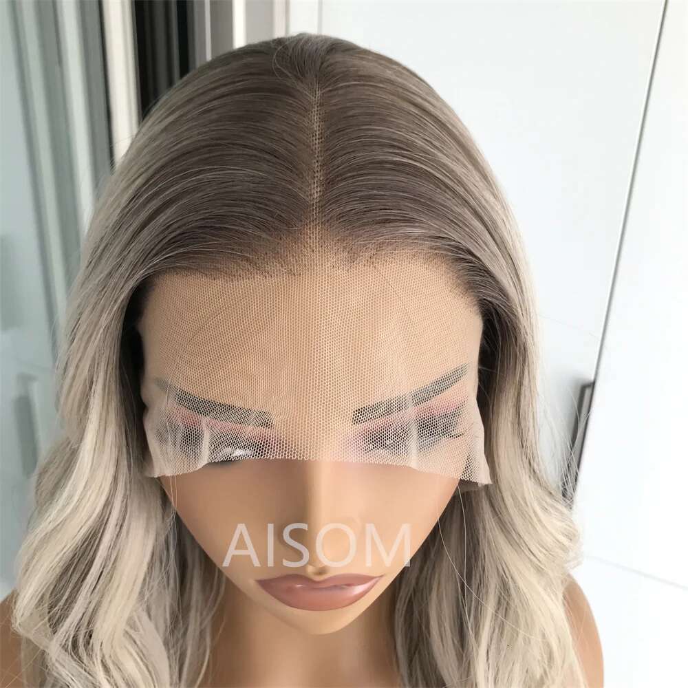 Highlight Ash Platinum Blonde Body Wave Synthetic Lace Front For Women Long Wavy Pre Plucked Heat Resistant Fiber Wig Daily