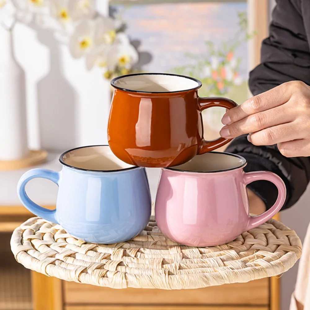 Breakfast Cup Nordic Ceramic Milk Cup 300/400ml Solid Color Coffee Mug Vintage Tea Cup Valentines Day Present Y251125