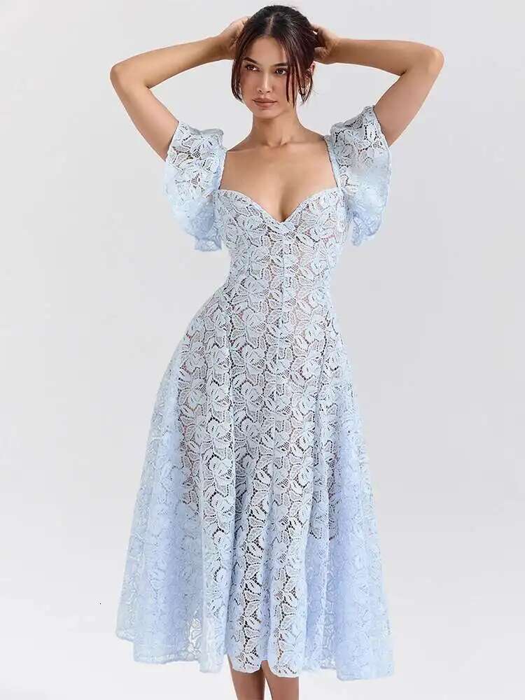 Dongdumaoyi Townlike Waist Wrap A Line Lace Dress Women Strapless Summer Midi Long Backless Nightclub Sexy Party Dresses