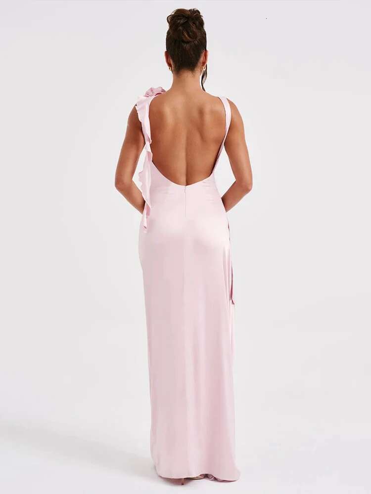 Dongdumaoyi Townlike Appliques Slim Bodycon Dress Women Elegant Midi Long Summer High Split Backless Sexy Party Dresses