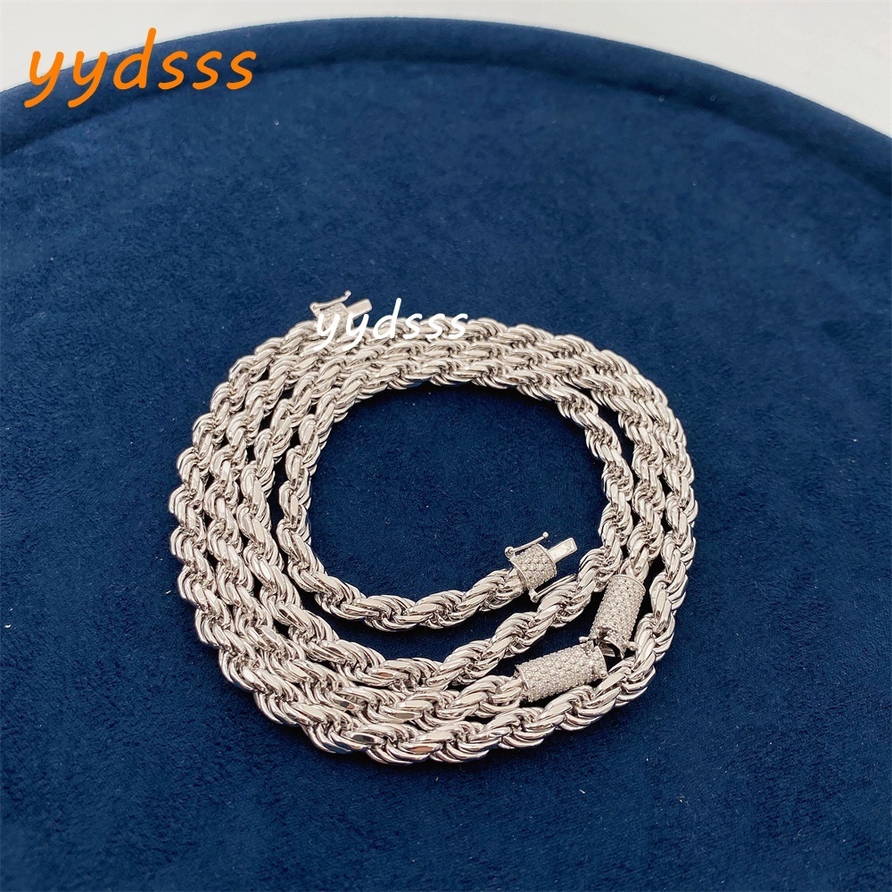 Hot Selling Iced Out Moissanite Clasp 6mm Rope Necklace Solid 925 Silver Rope Chain for Pendant