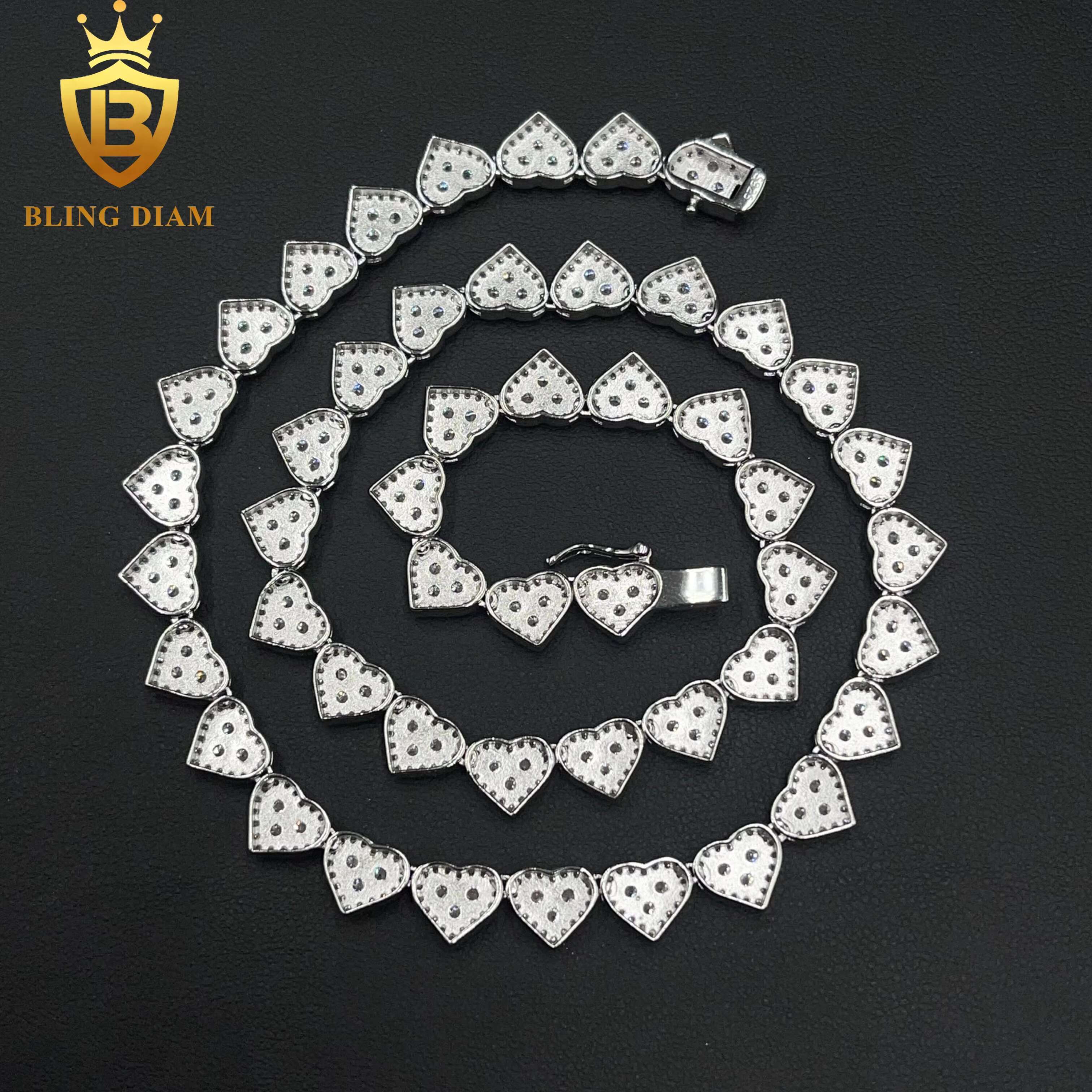 8mm Fine Jewelry GRA Certificate 925 Sterling Silver VVS Moissanite Heart Shape Cuban Tennis Chain Necklace