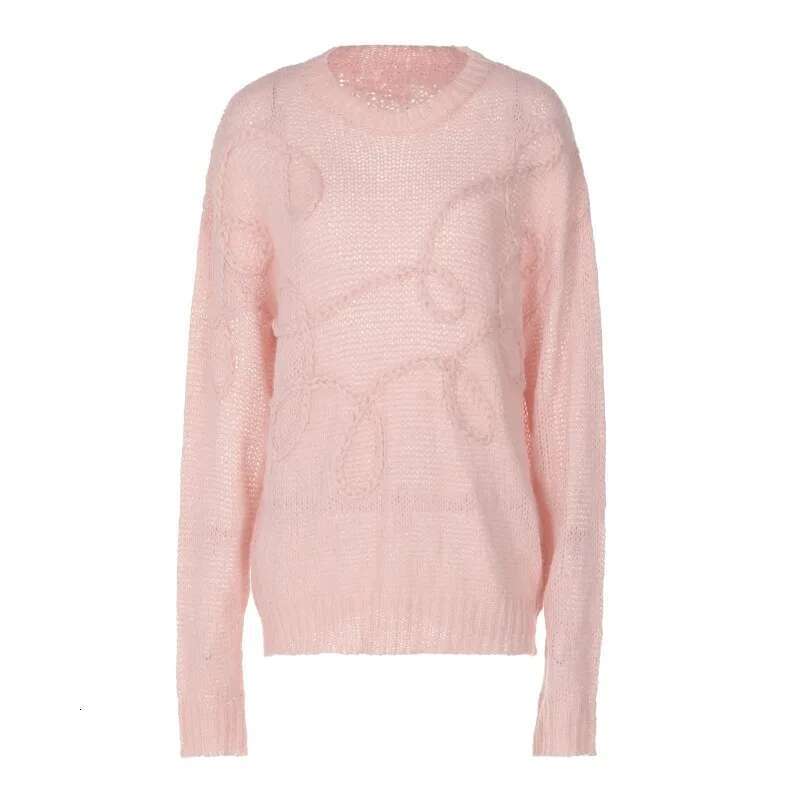 Fashion Casual Pullovers For Women Solid Color Round Neck Long Sleeve Knitted Sweater Loose Female 2024 Y2k Autunn Winter New